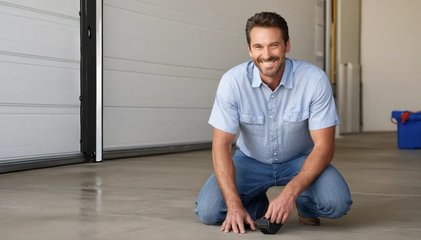 Provider checking garage door tracks for a Rockwall homeowner